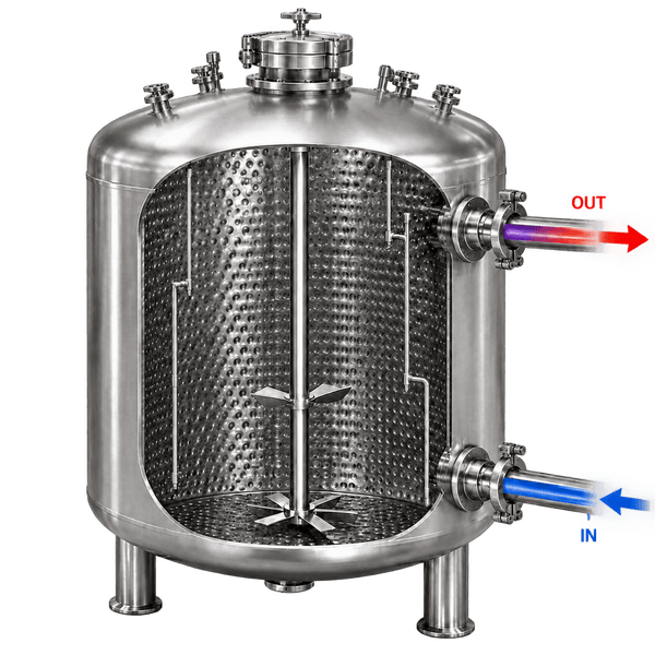 Jacketed reactor vessel with heat transfer surface on the shell