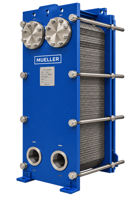 Gasketed plate and frame heat exchanger with the plate pack compressed between end frames