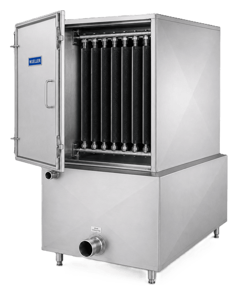 3x5 falling film chiller with Temp-Plate evaporator plates in an enclosed cabinet