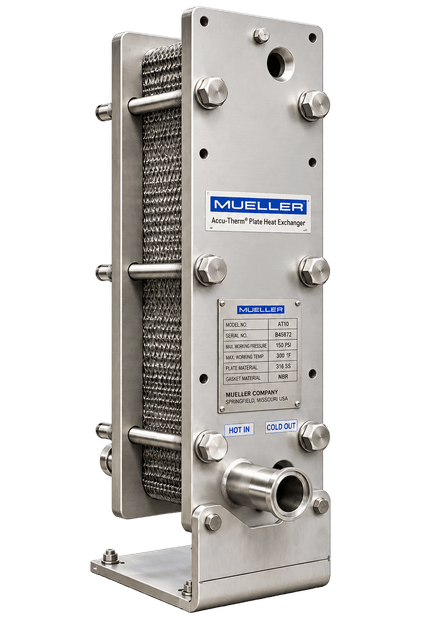 Sanitary plate heat exchanger with 3-A ferrule connections on a stainless frame